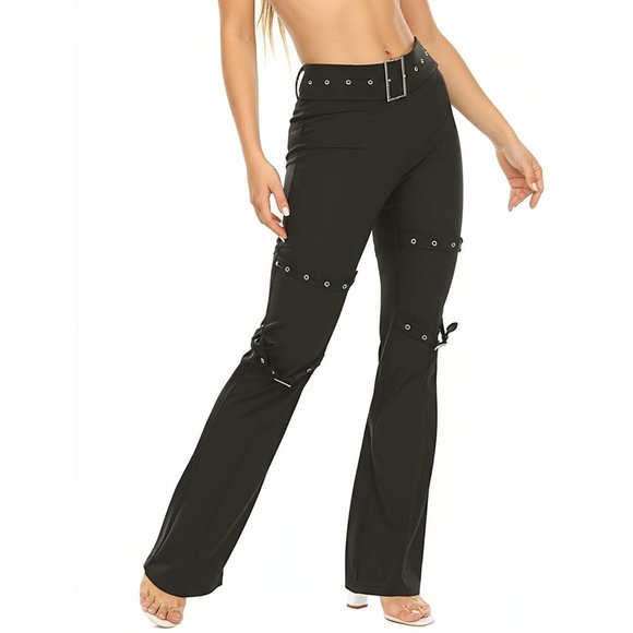 NWT I.AM.GIA Pants Womens Size M Black Gothic Punk Grommet...